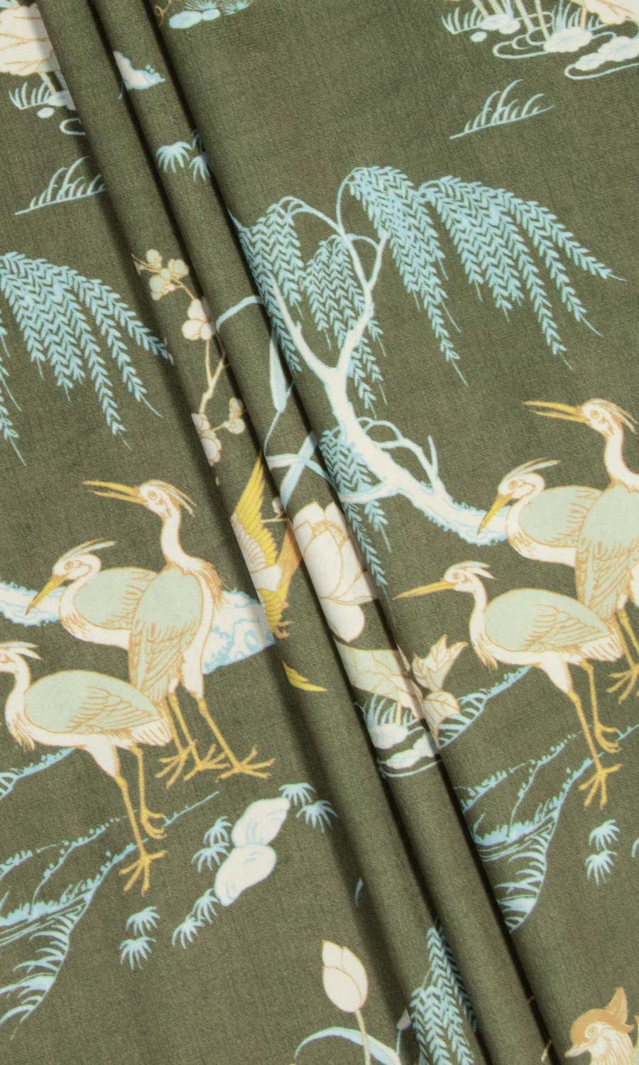 Chinoiserie Toile Velvet Flat, Plain, Fake, Faux, European Relaxed Roman Blinds (Olive Green)