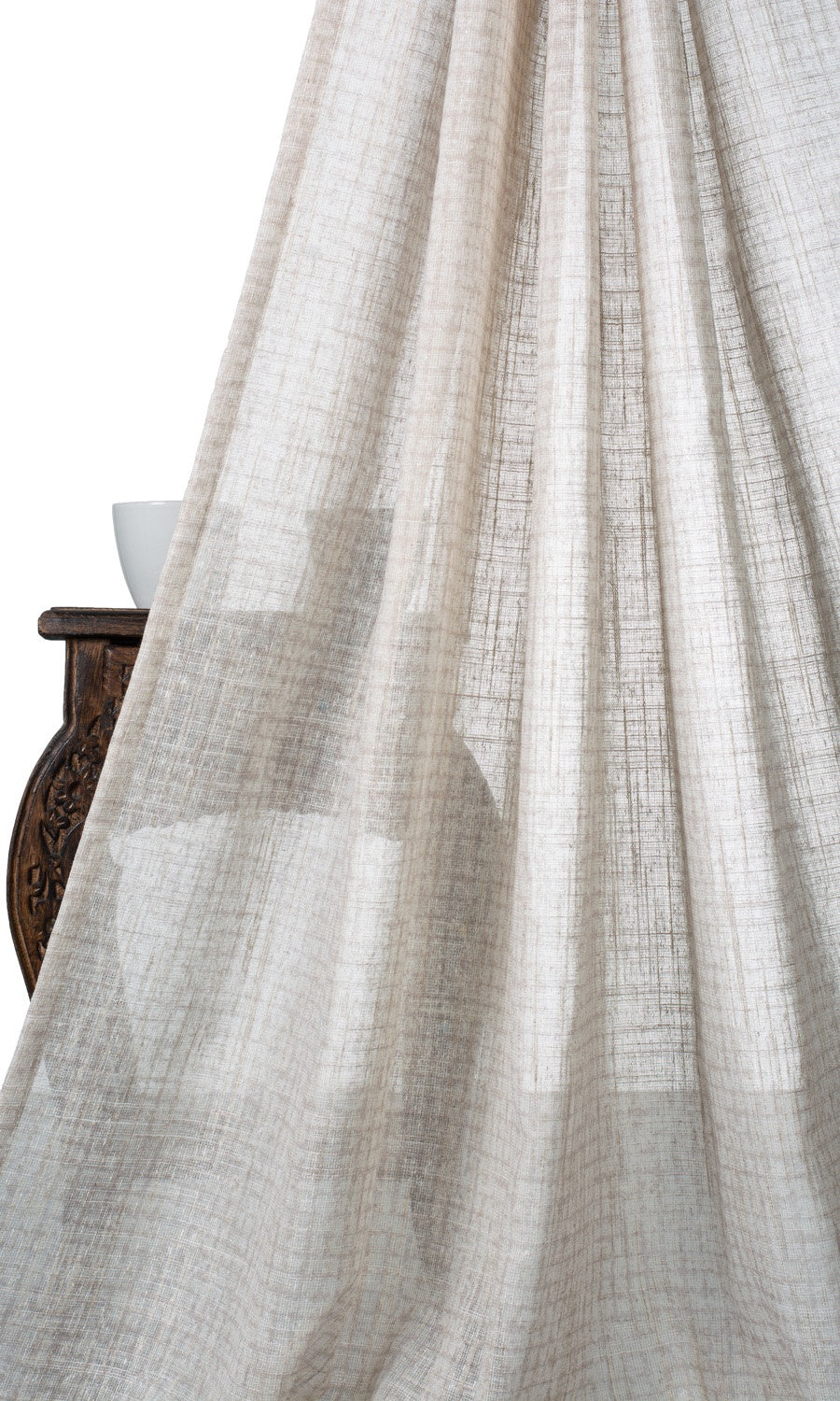 Checked Sheer Window Treatments Fabric By the Metre (Cream/ Pale Beige)