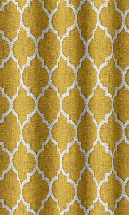 Trellis Tile Print Home Décor Fabric By the Metre (Yellow/ White)