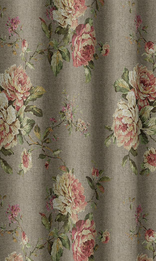 Floral Country Flat, Plain, Fake, Faux, European Relaxed Roman Blinds (Grey/ Green/ Pink)