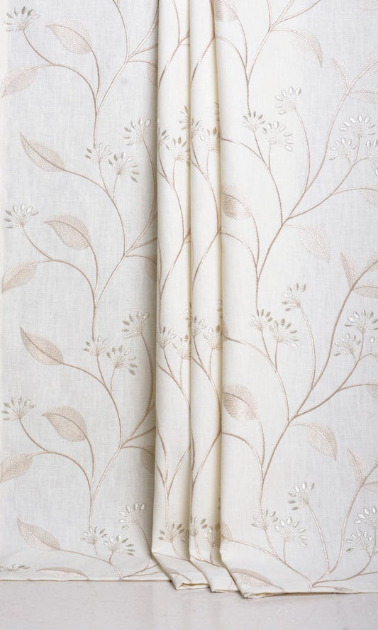 Floral Embroidery Home Décor Fabric By the Metre (White/ Cream)