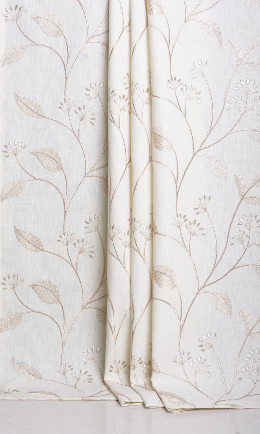 Floral Embroidery Home Décor Fabric Sample (White/ Cream)
