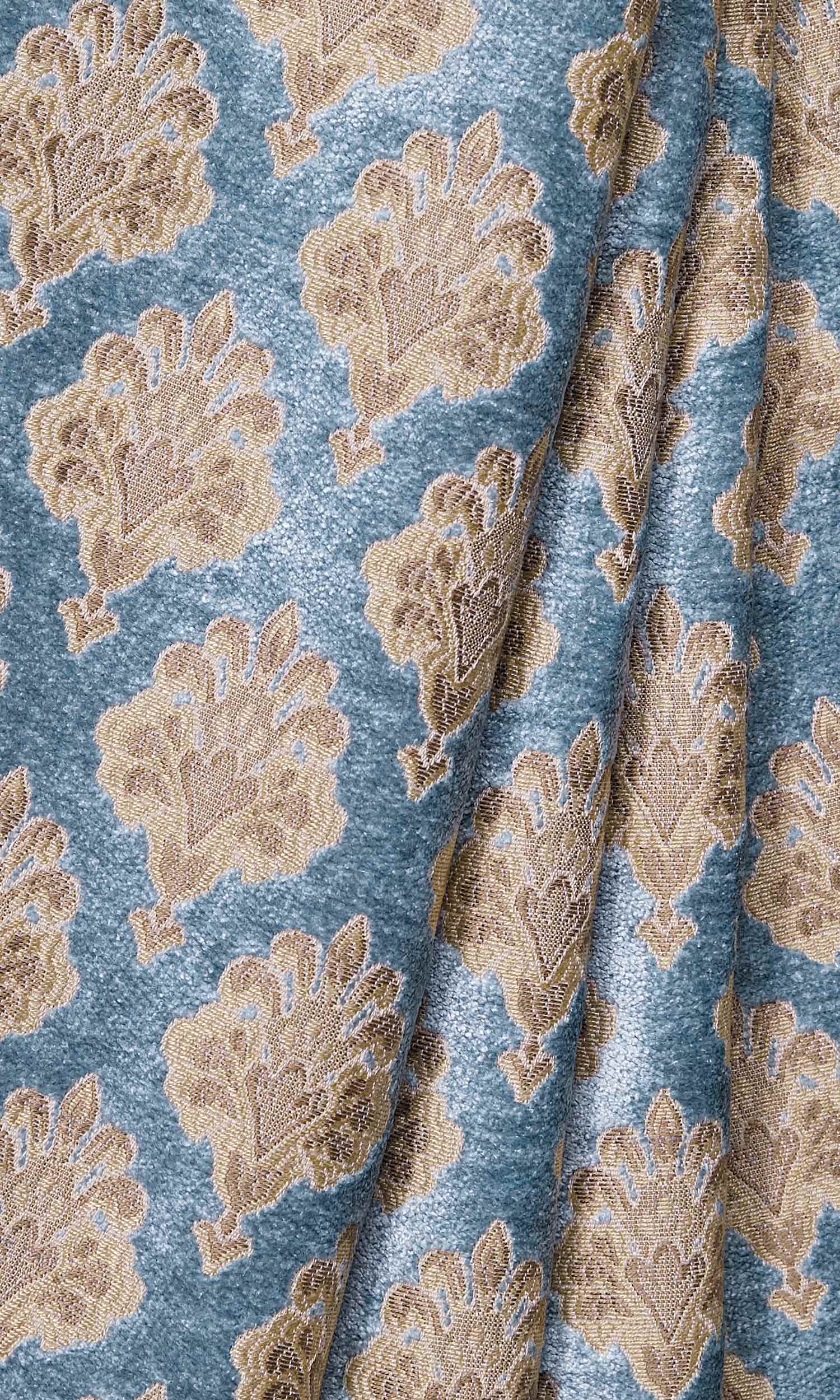 Floral Velvet Window Treatments Fabric By the Metre (Beige/ Brown/ Blue)