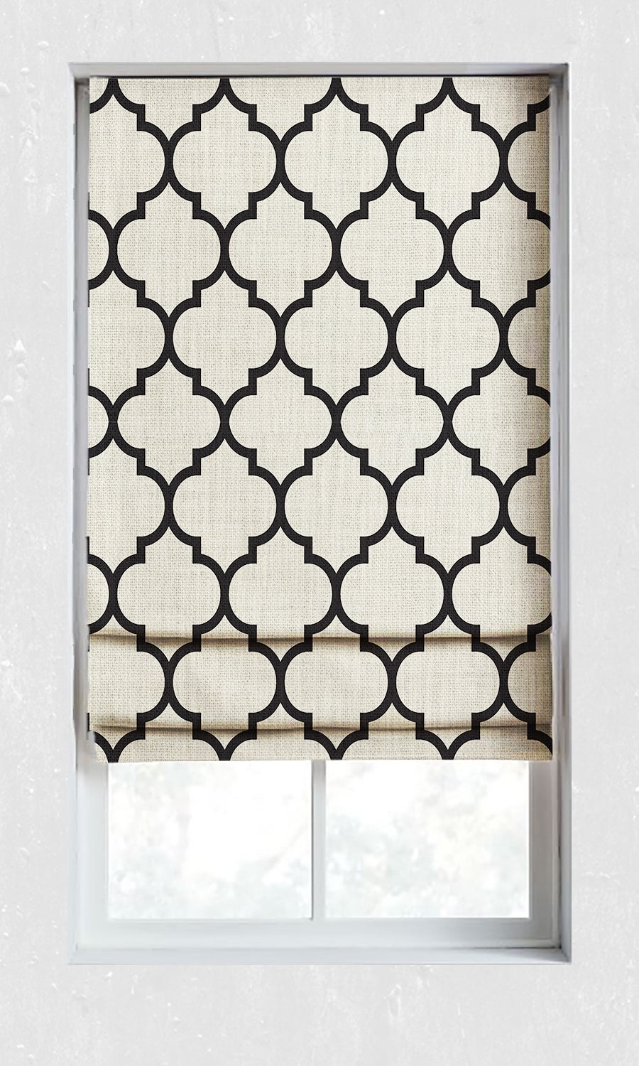 Geometrical Printed Window Treatments Fabric By the Metre (Black/ Ivory)