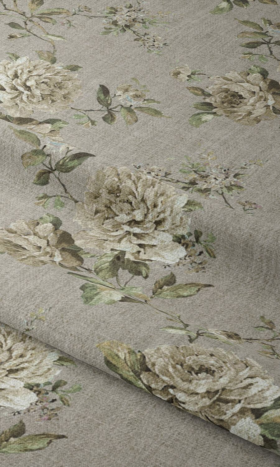 Country Floral Free Fabric Material Sample (Warm Grey)