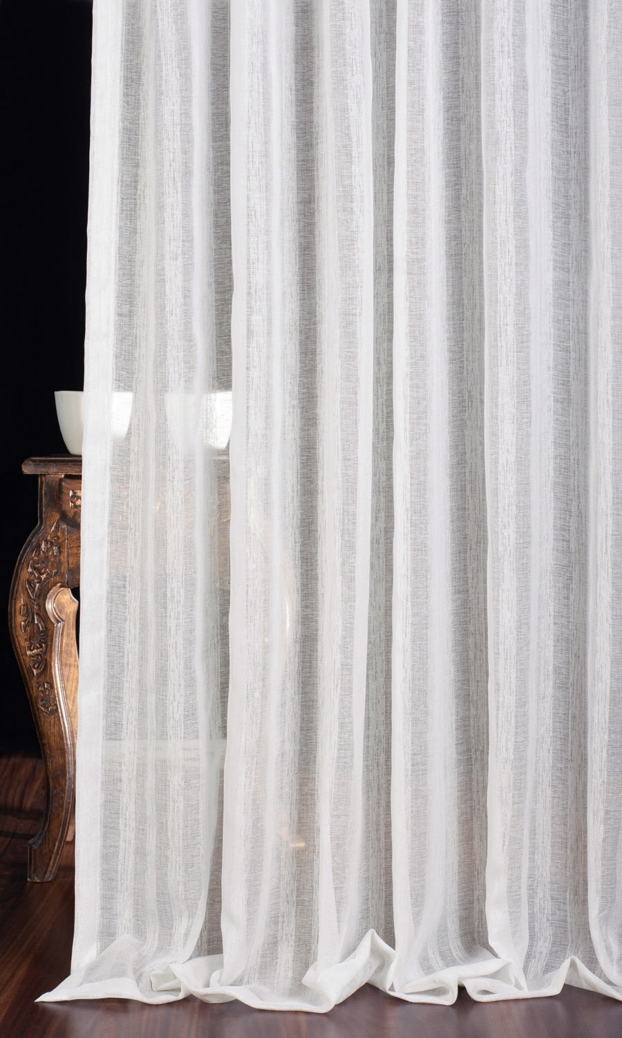 Textured Striped Sheer Window Treatments Fabric By the Metre (White)