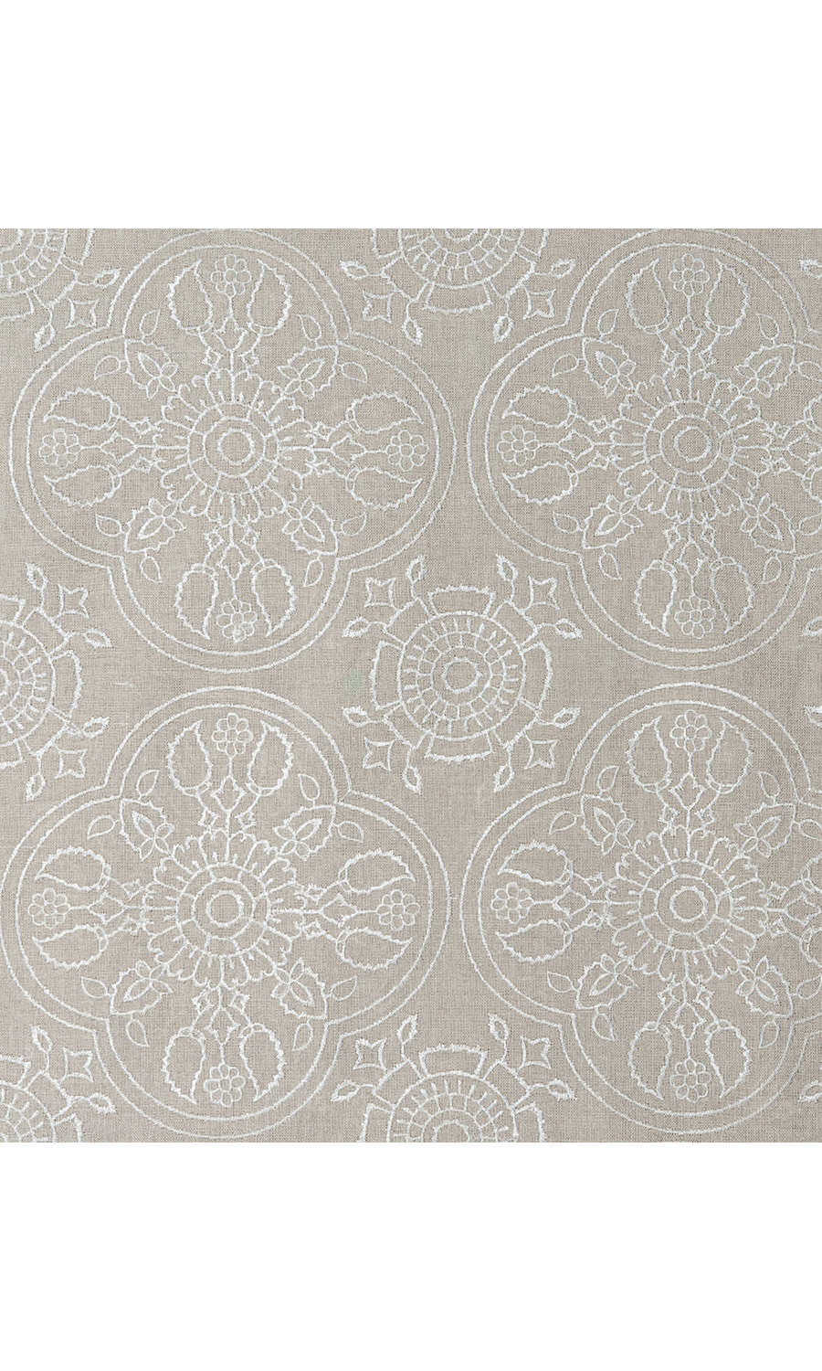Floral Embroidered Linen Home Textile Fabric Material By the Metre (Brown)