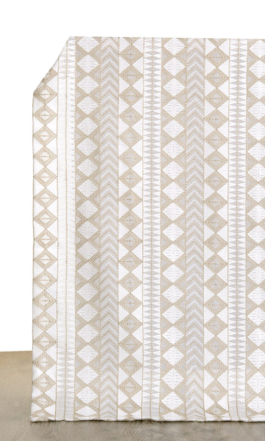 Geometric Patterned Sheer Home Décor Fabric Sample (White/ Beige)