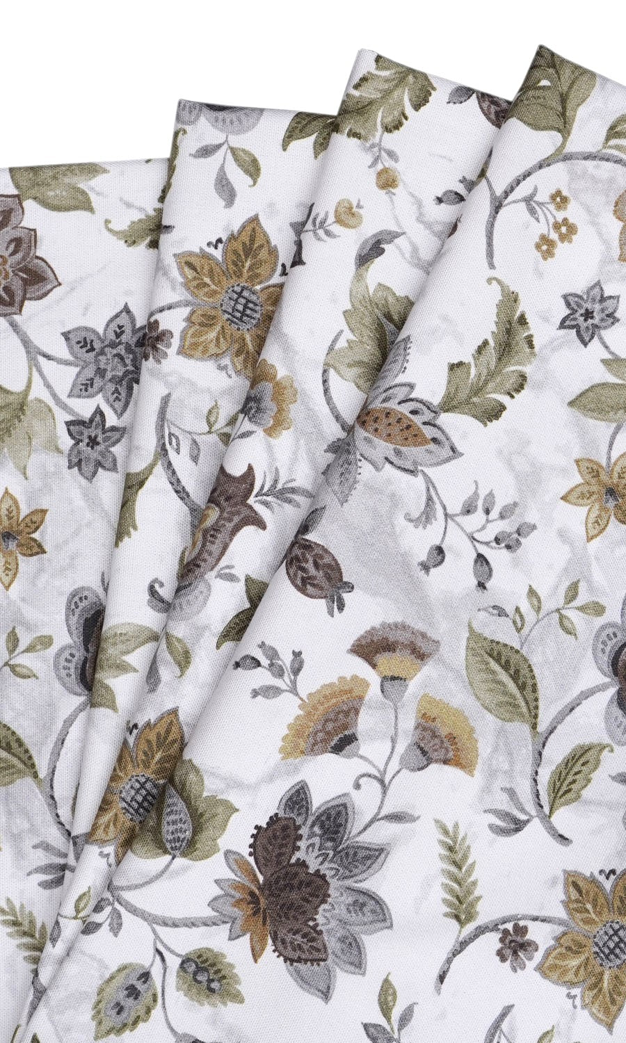 Floral Cotton Fabric Sample for Roman Blinds & Shades (White/ Grey/ Green)