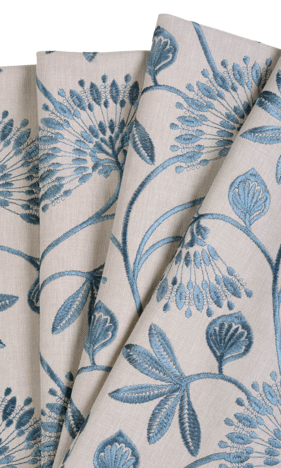 Vine Embroidered Home Textile Fabric Material Sample (Pale Beige/ Ocean Blue)