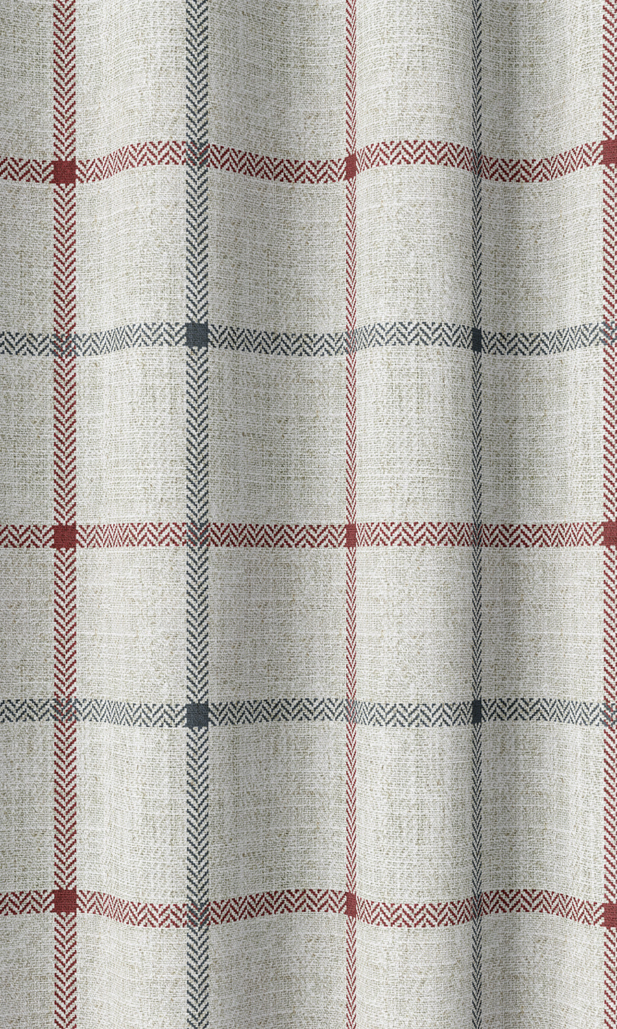 Check Patterned Home Décor Fabric By the Metre (Linen White/ Red)