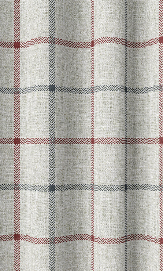 Check Patterned Home Décor Fabric Sample (Linen White/ Red)