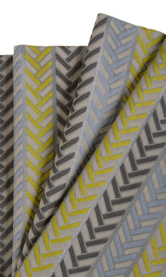 Herringbone Patterned Home Décor Fabric Sample (Grey/ Yellow)