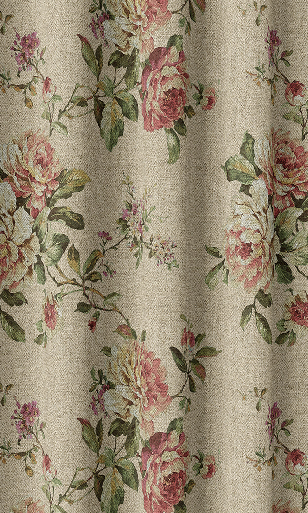Floral Home Textile Fabric Material Sample (Ochre/ Green/ Red)