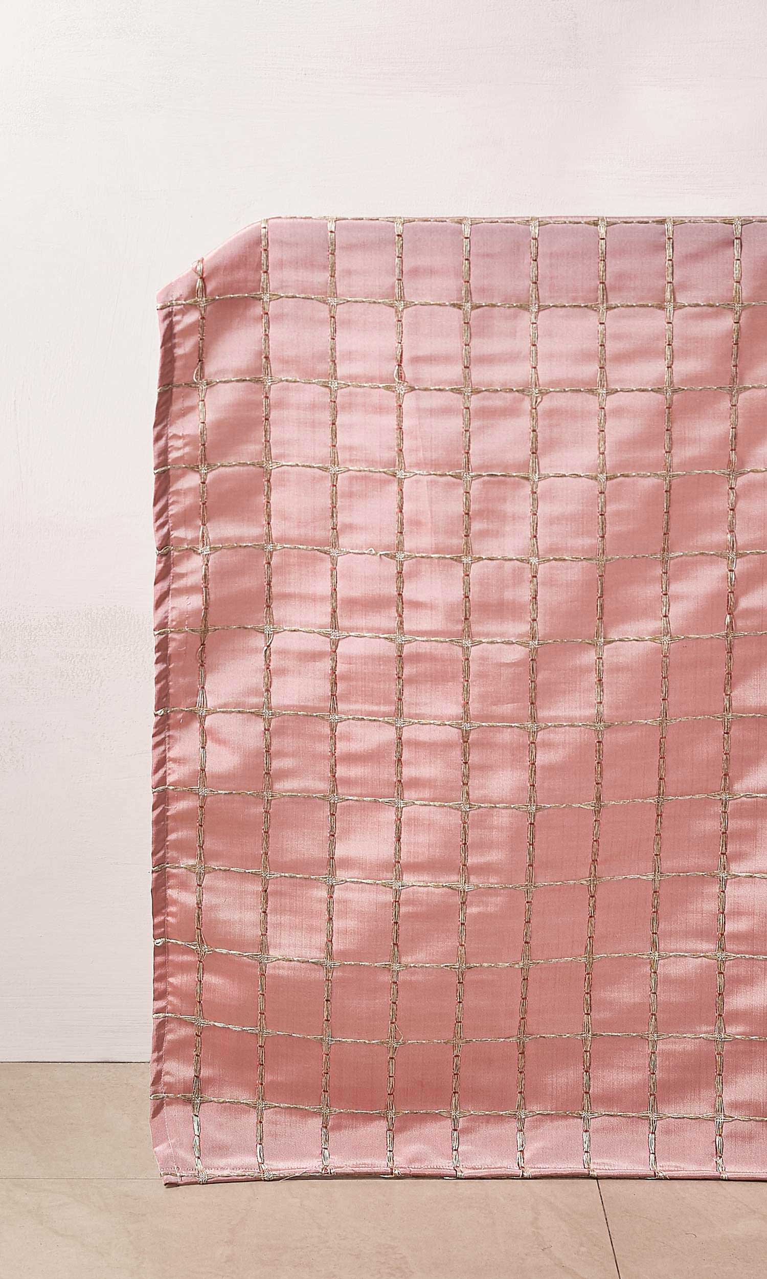 Embroidered Check Shades (Coral Pink and Gold) for Living, Bedroom, Kitchen, Bathroom