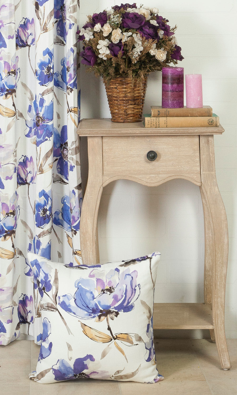 Floral Cotton Fabric Material By the Metre (Purple/ Blue)