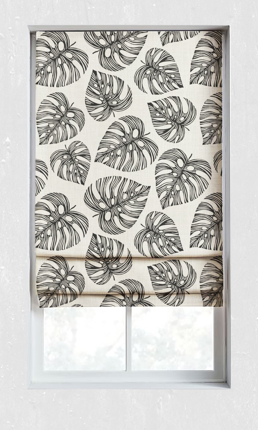 Botanical Print Window Treatments Fabric By the Metre (Black/ Milky White)