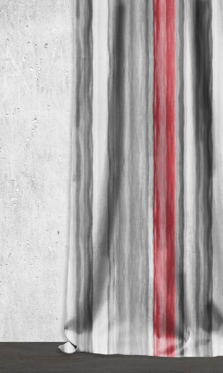 Dimout Striped Window Treatments Fabric By the Metre (Grey/ Coral Red)