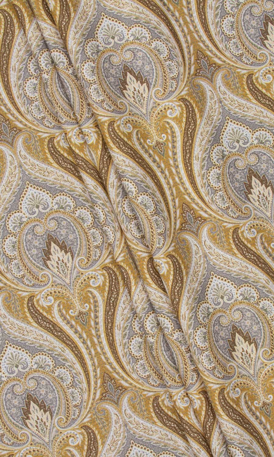 Floral Damask Fabric By the Metre for Roman Blinds & Shades (Grey/ Yellow)
