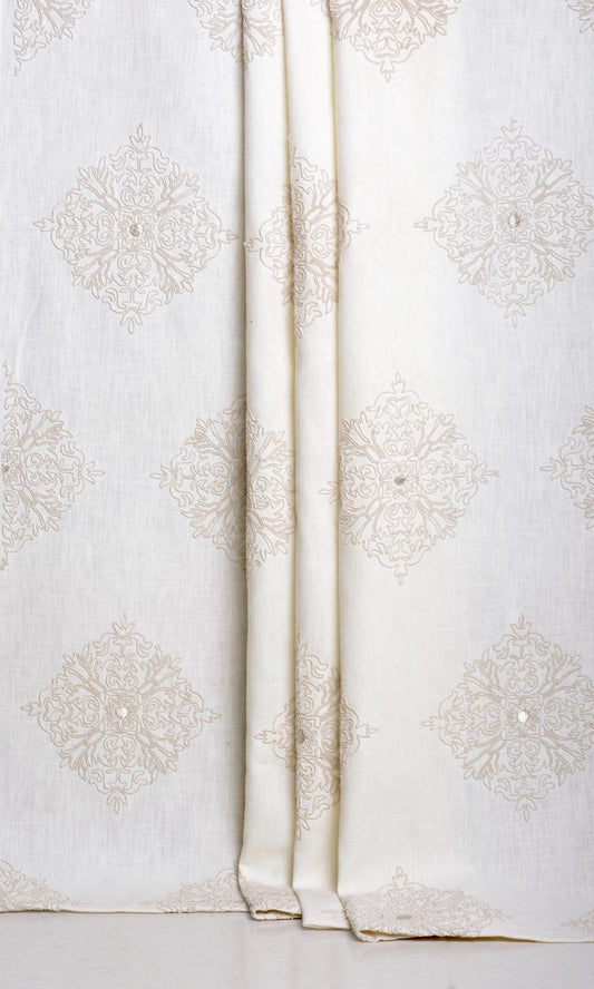 Poly-Linen Embroidered Blinds (White/ Cream)