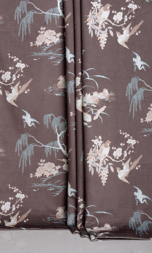 Chinoiserie Toile Velvet Home Décor Fabric Sample (Deep Wine/ Brown)