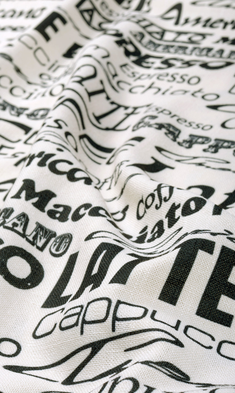 Coffee Theme Printed Free Fabric Material Sample (White/ Black)