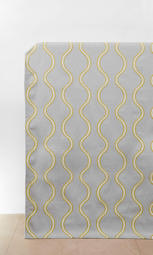 Wave Striped Home Décor Fabric Sample (Gray/ Yellow)