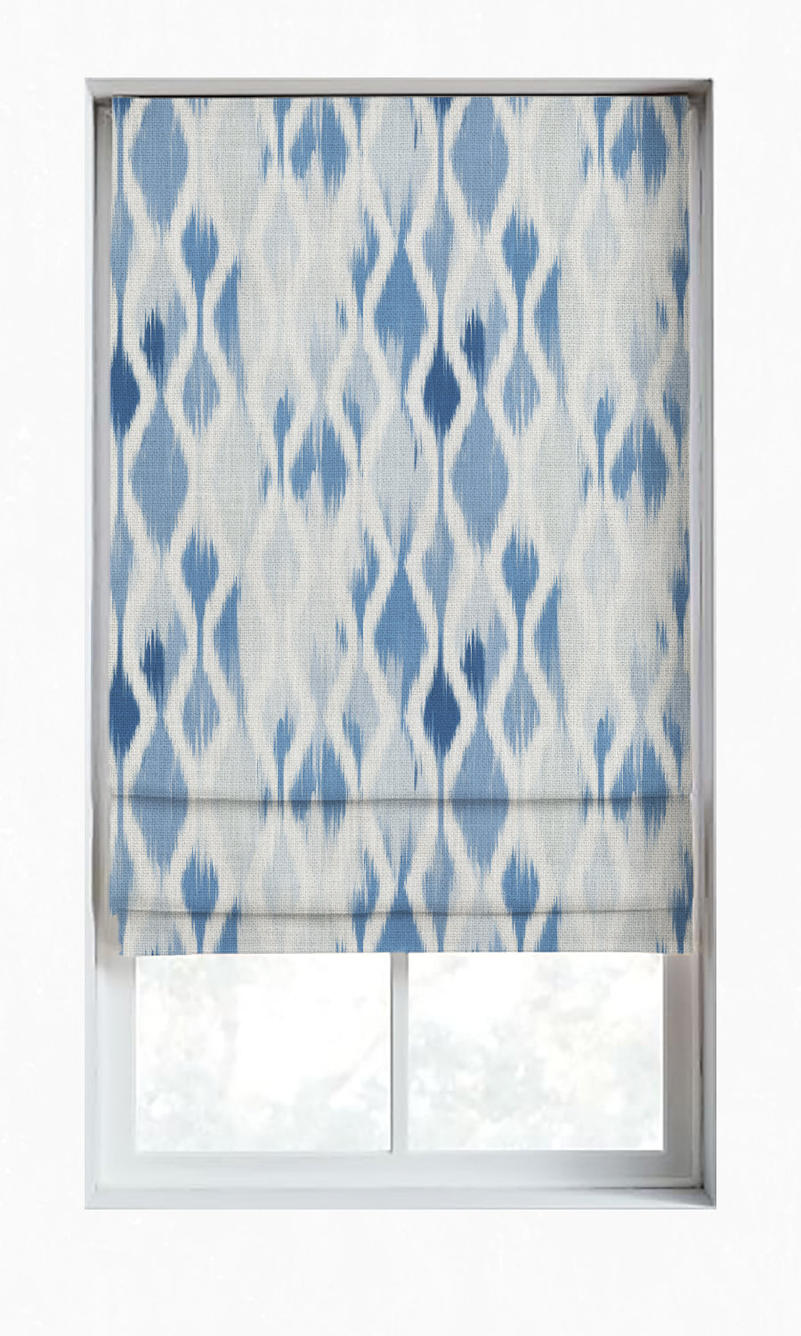 Ikat-Style Blinds (Eggshell White/ Blue) for Living, Bedroom, Kitchen, Bathroom