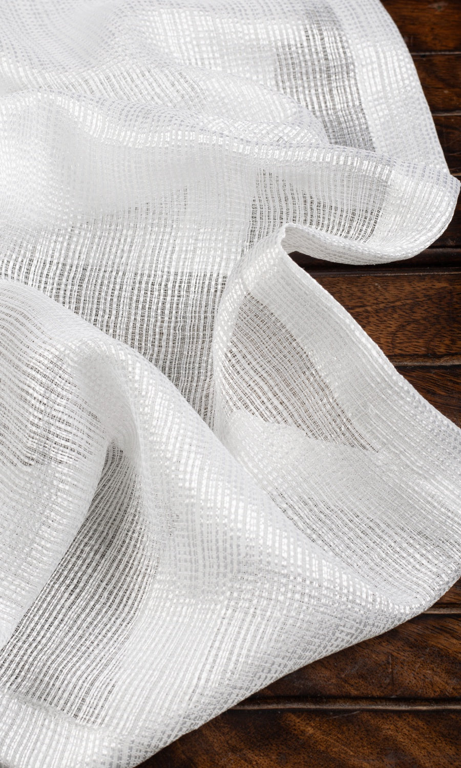 Textured Striped Sheer Fabric By the Metre for Roman Blinds & Shades (White)