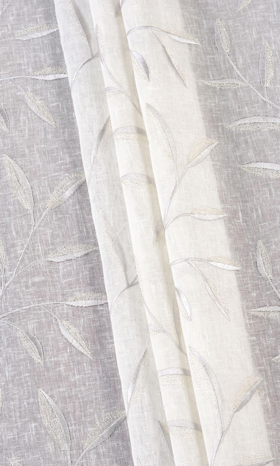 Sheer Floral Embroidered Home Textile Fabric Material By the Metre (White/ Gray)