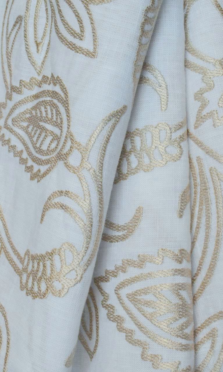 Floral Embroidered Linen Home Textile Fabric Material By the Metre (White/ Ivory)