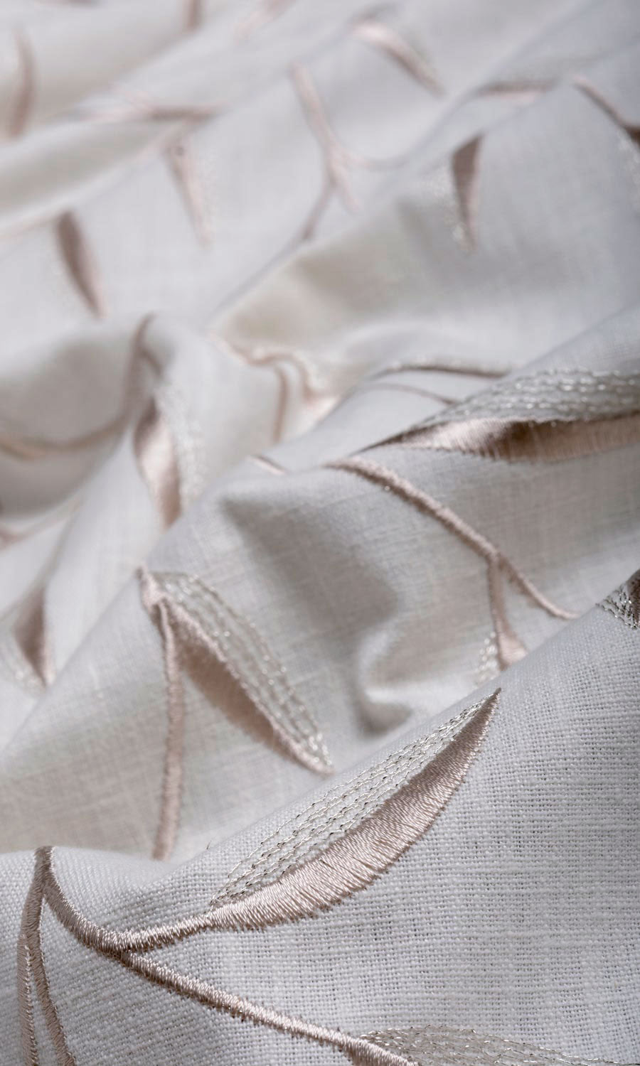 Floral Embroidery Home Textile Fabric Material Sample (White/ Cream)