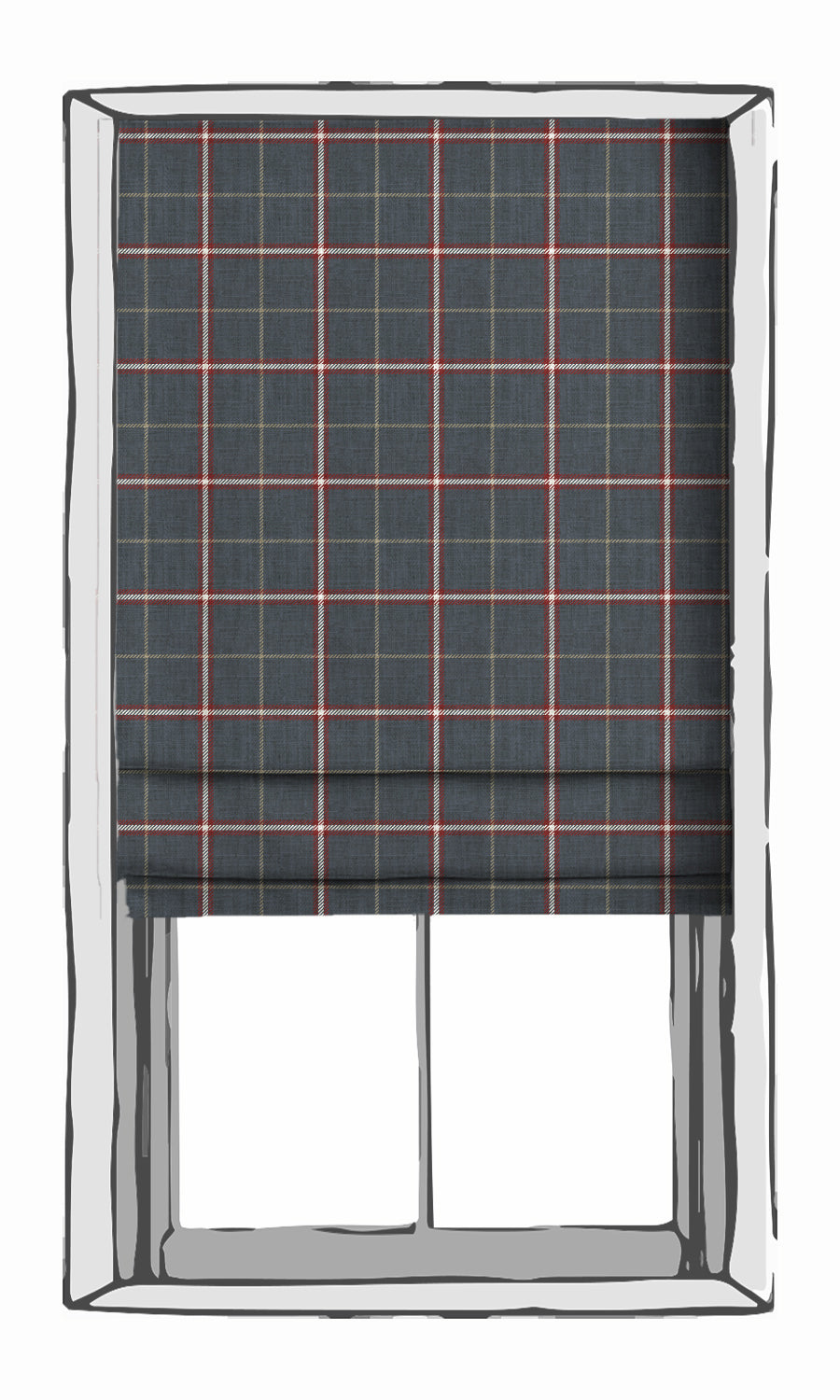 Geometric Patterned Blinds (Slate Grey/ Red) for Living, Bedroom, Kitchen, Bathroom