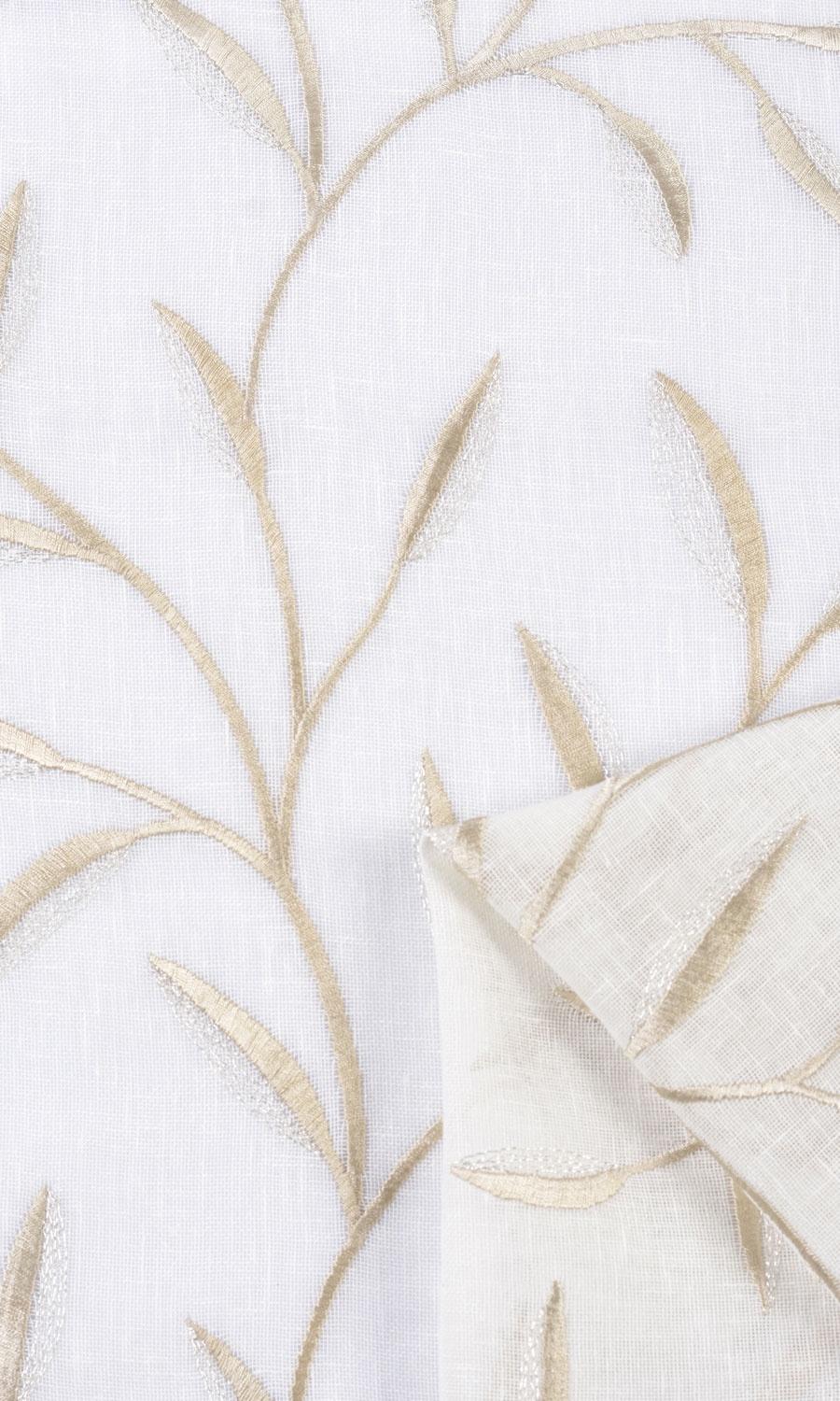 Sheer Floral Embroidered Window Treatments Fabric Sample (White/ Beige)