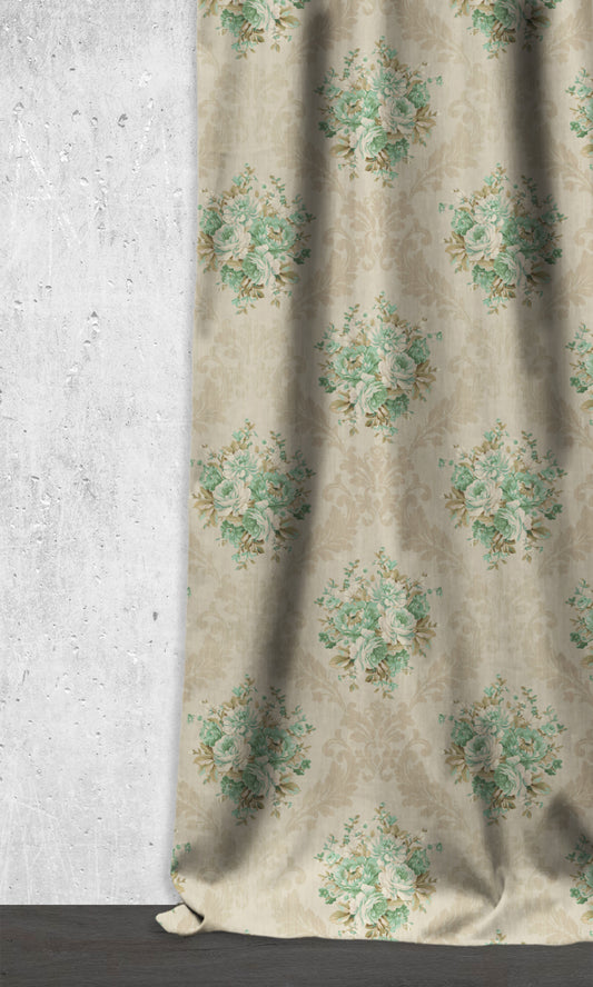 Dimout Floral Home Décor Fabric Sample (Beige/ Moss/ Aqua)