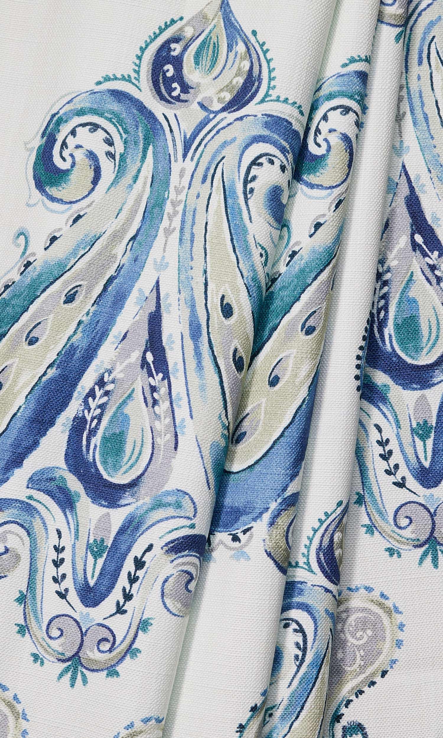 Paisley Print Window Treatments Fabric By the Metre (Blue)