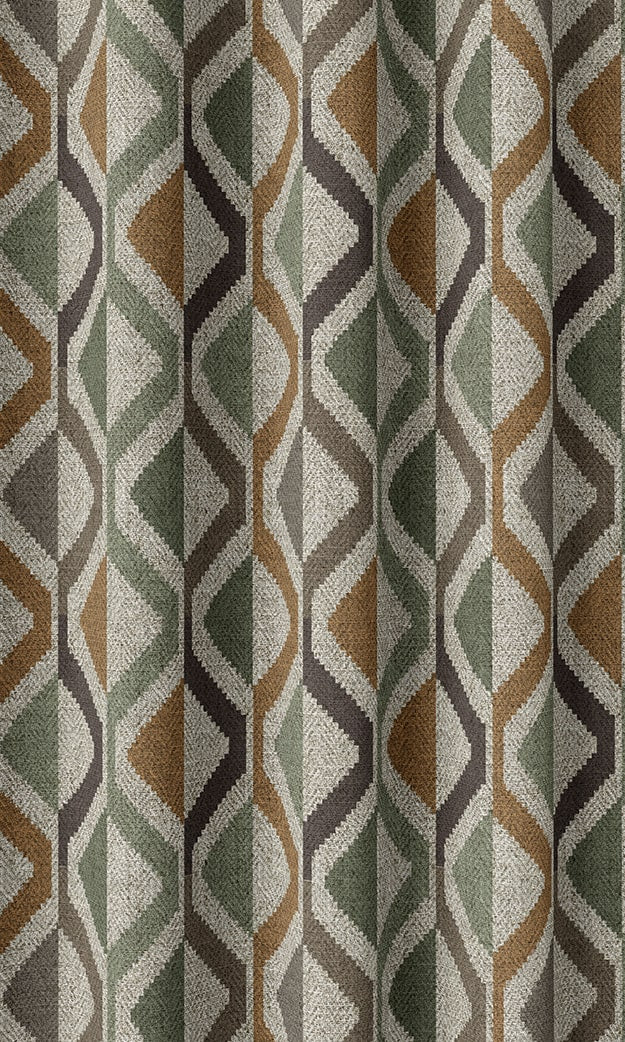 Geometric Print Window Treatments Fabric Sample (Green/ Orange/ Gray)