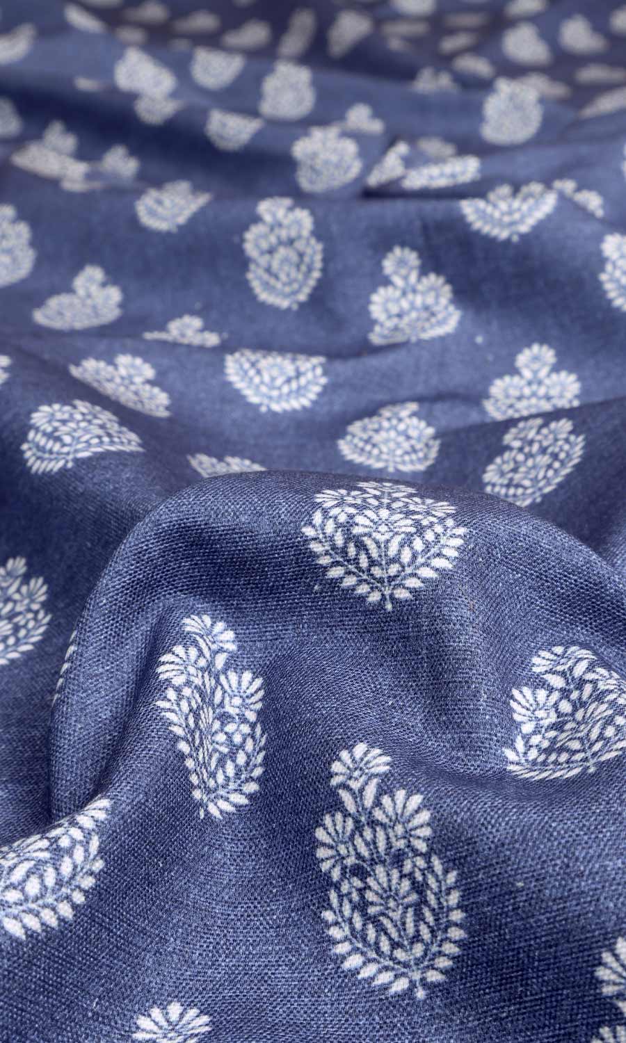 Floral Cotton Fabric Blinds (Blue) Extra Long Short Wide