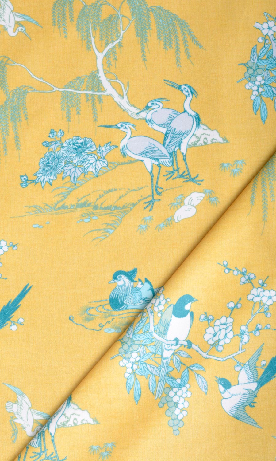 Chinoiserie Toile Velvet Flat, Plain, Fake, Faux, European Relaxed Roman Blinds (Yellow)