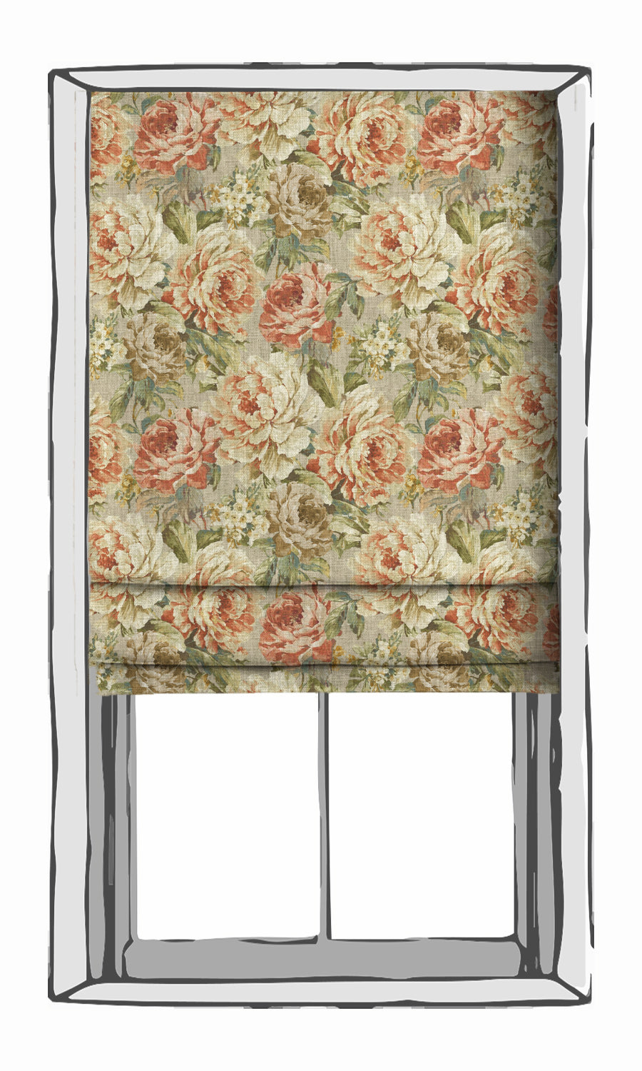 Country Floral Window Treatments Fabric By the Metre (Green/ Red/ Brown)
