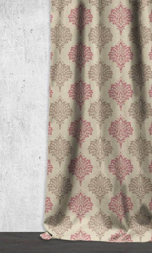 Dimout Damask Home Décor Fabric Sample (Pink/ Grey/ White)