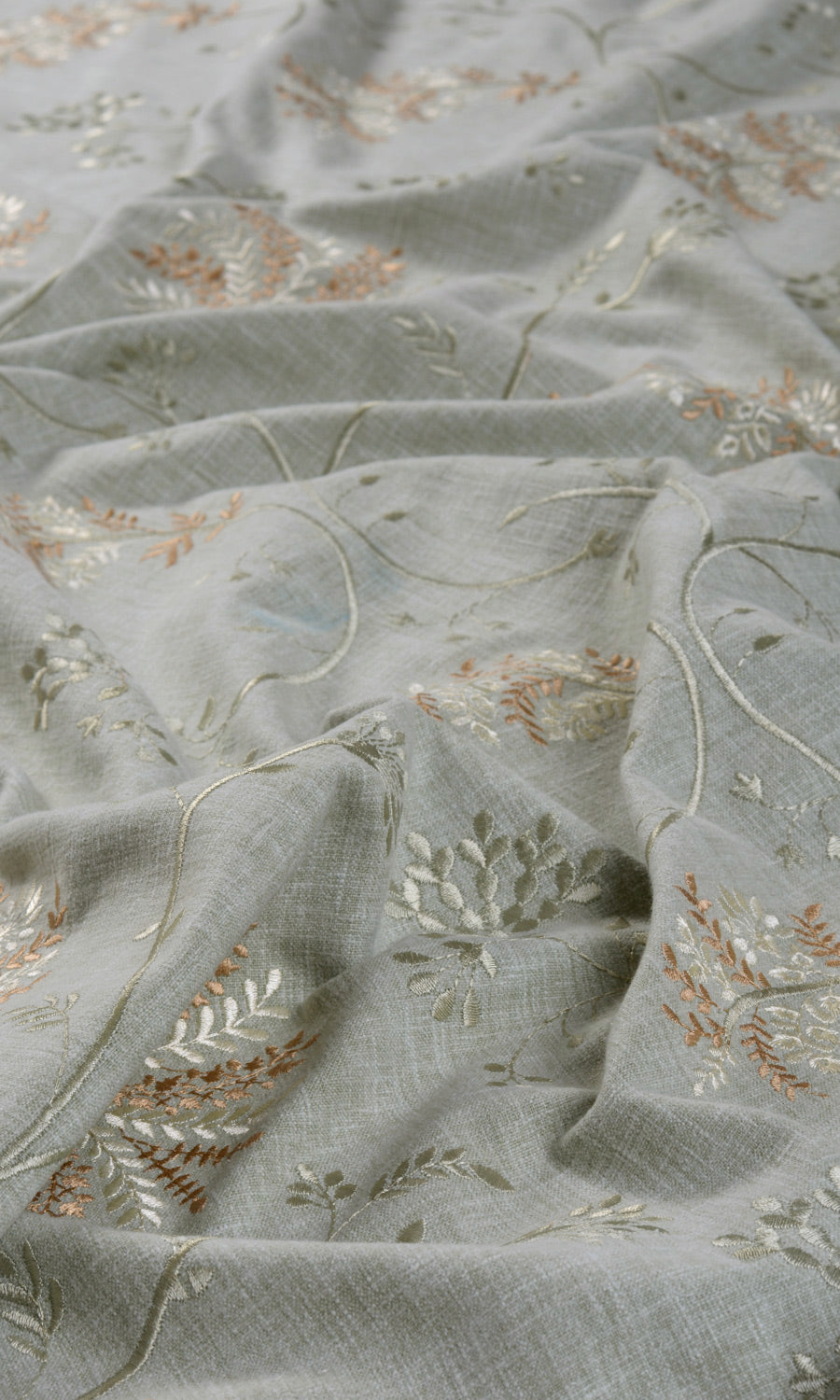 Floral Embroidery Fabric Sample for Roman Blinds & Shades (Gray-Green)